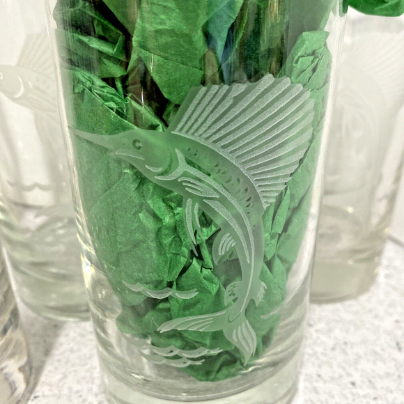 Vintage Cocktail Glasses Game Fish Swordfish Sport Fishing Barware Set of 5 - Picture 2 of 8